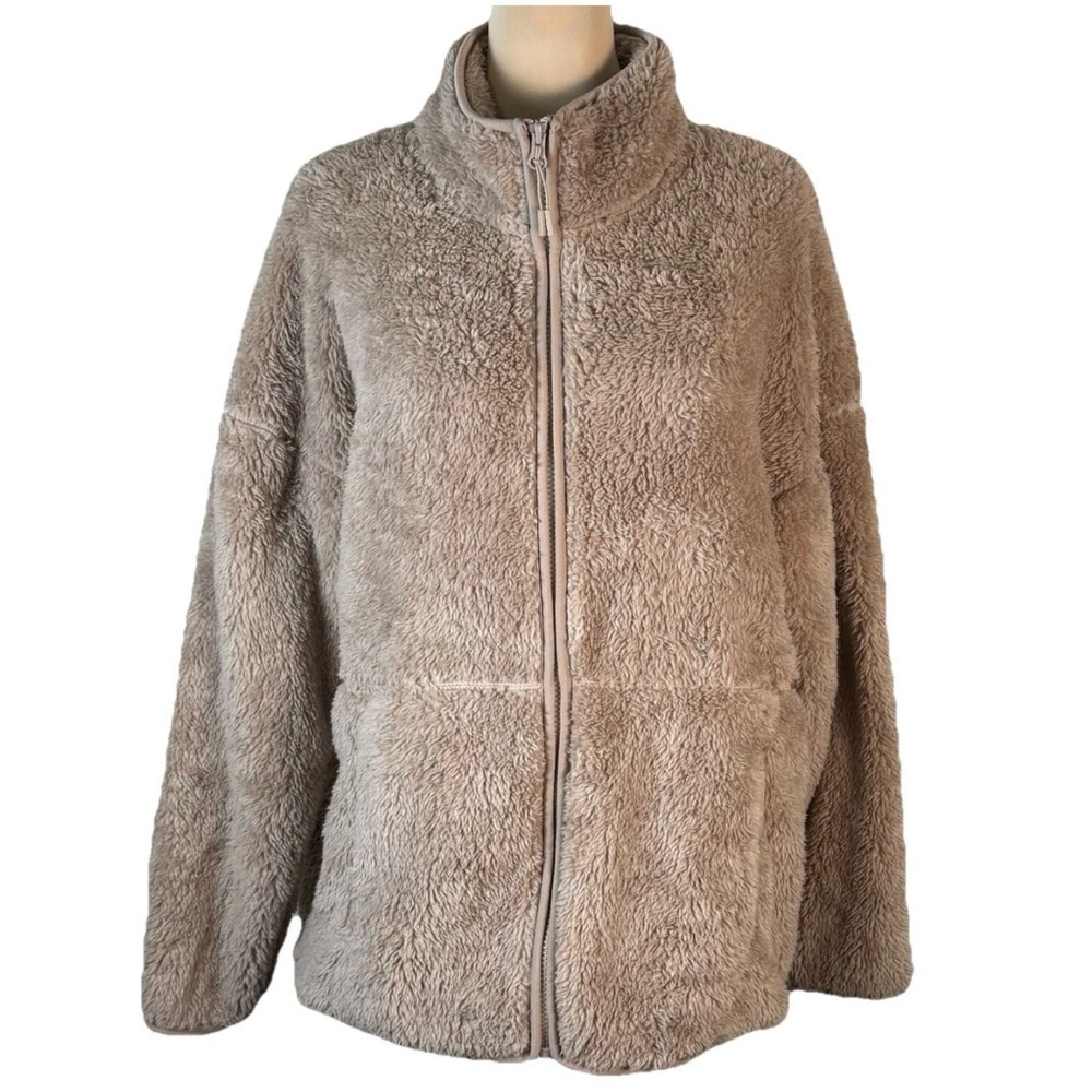 32 Degrees Fleece Drop Shoulder Front Zipper Fuzzy Jacket Beige Women’s Size L - Picture 2 of 5